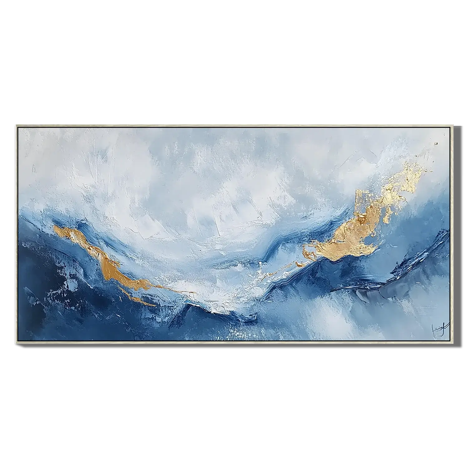 Golden Blue Flow Abstract Wall Art