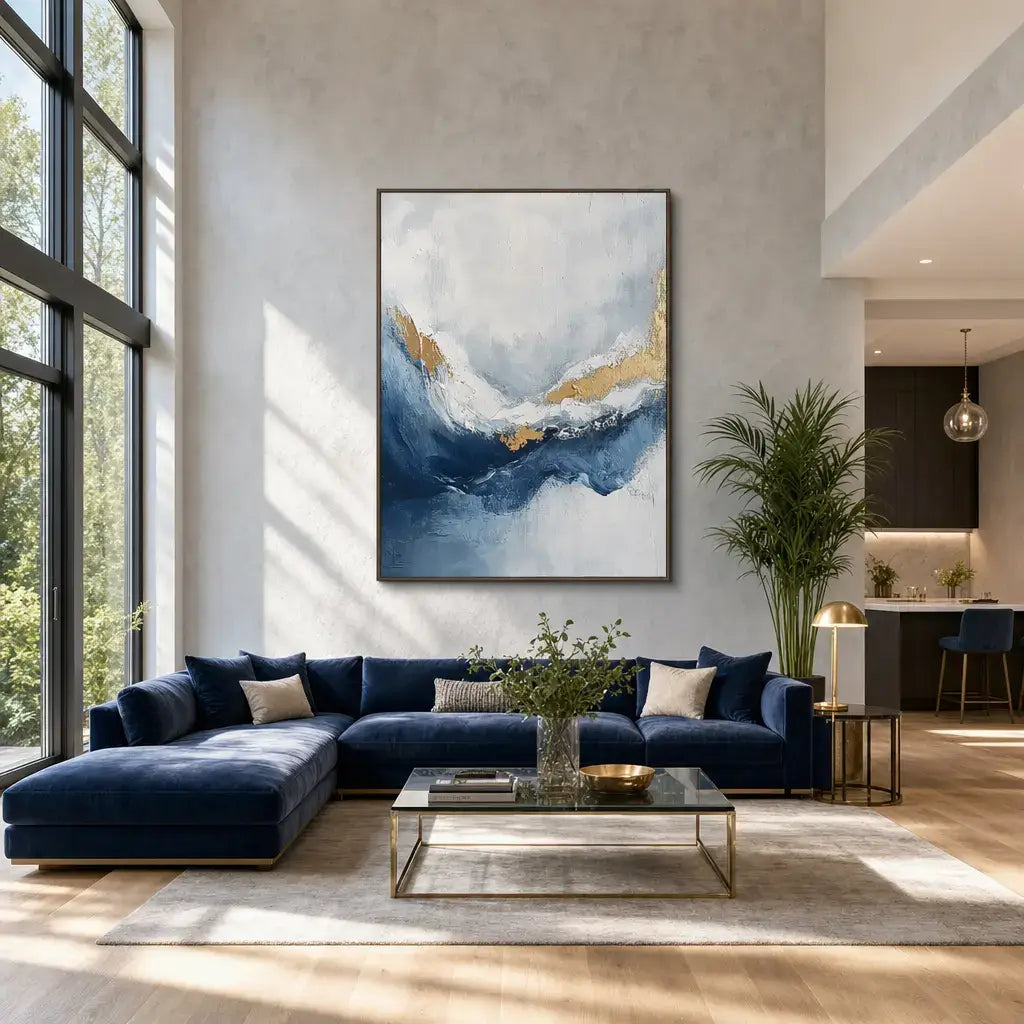 Azure Gold Tide Abstract Wall Art