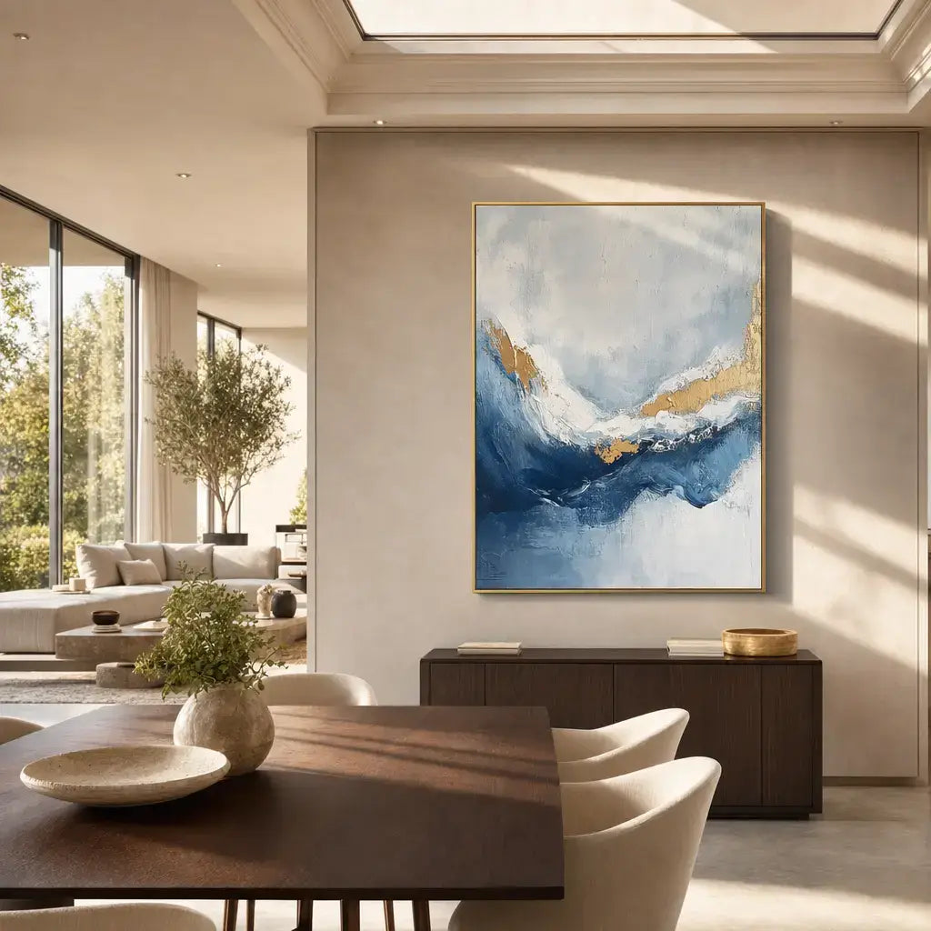 Azure Gold Tide Abstract Wall Art