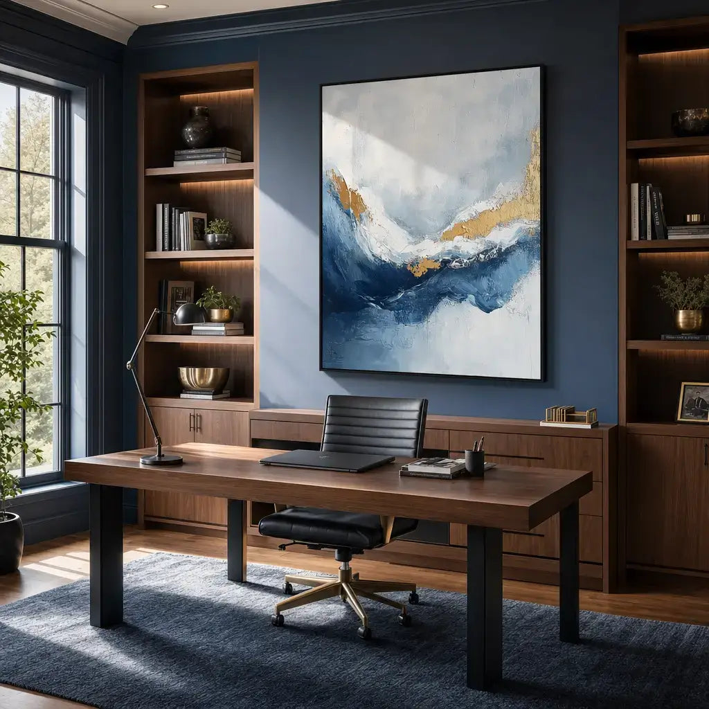 Azure Gold Tide Abstract Wall Art