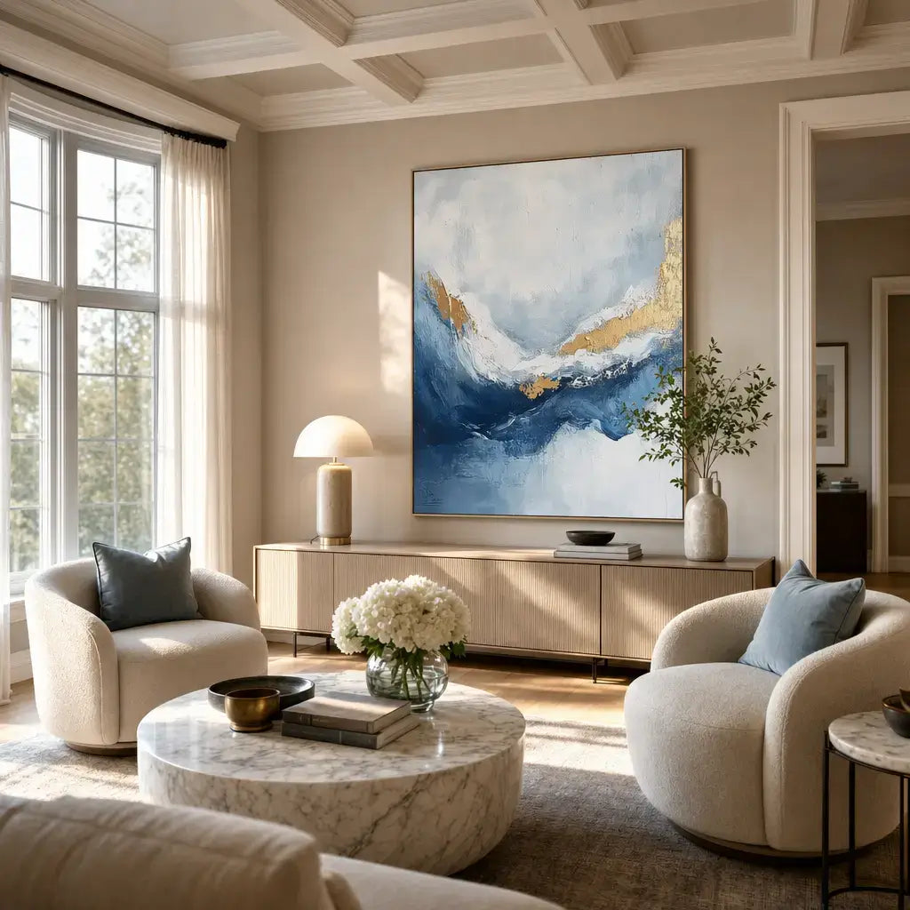 Azure Gold Tide Abstract Wall Art