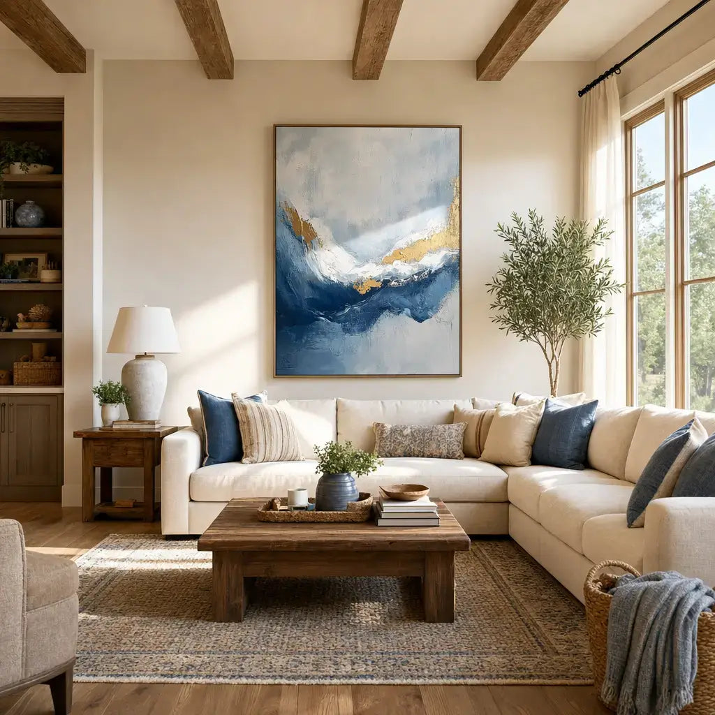 Azure Gold Tide Abstract Wall Art