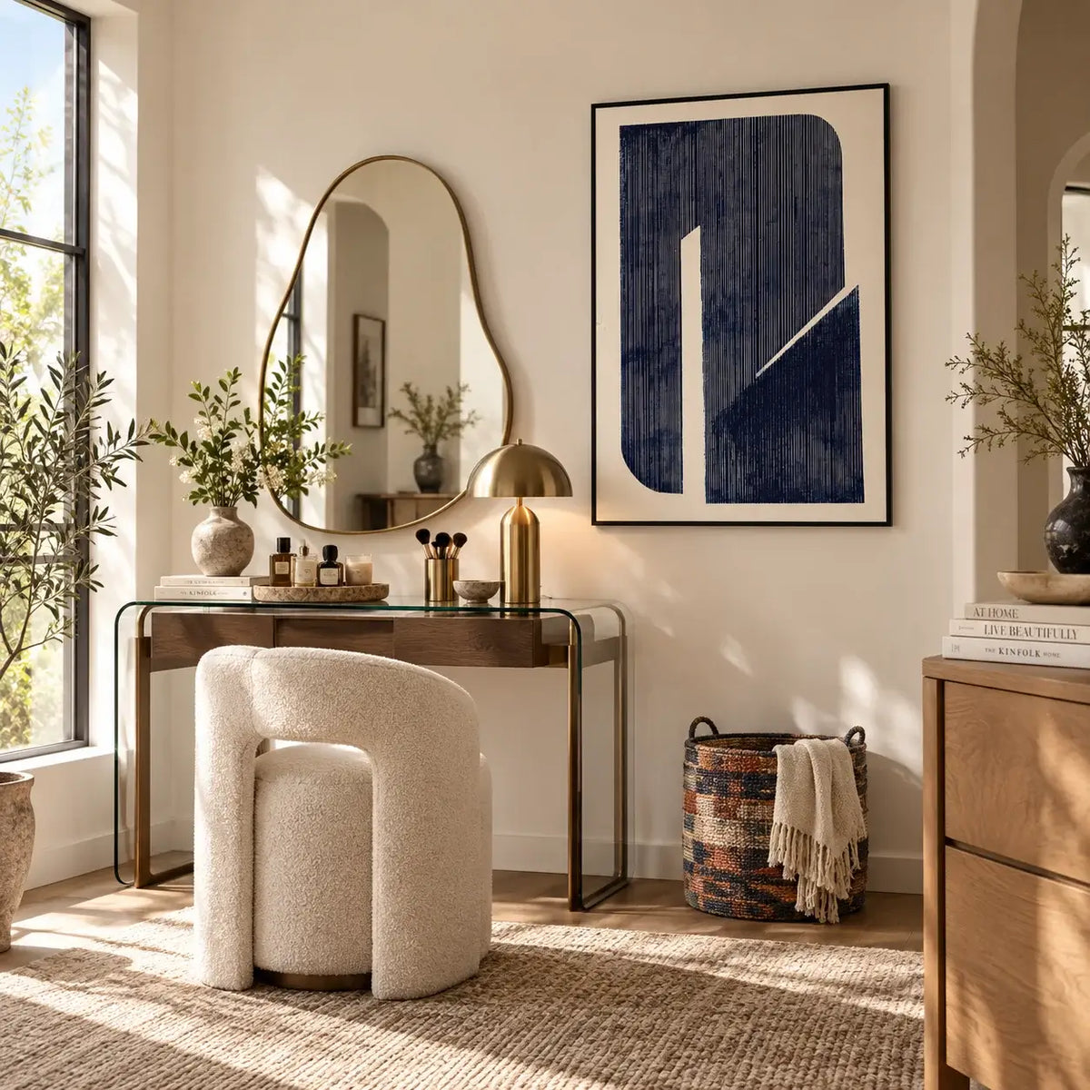 Indigo Column Shapes Abstract Wall Art