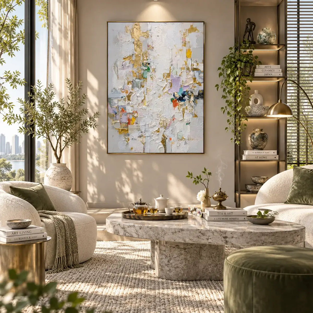 Gilded White Relief Abstract Wall Art