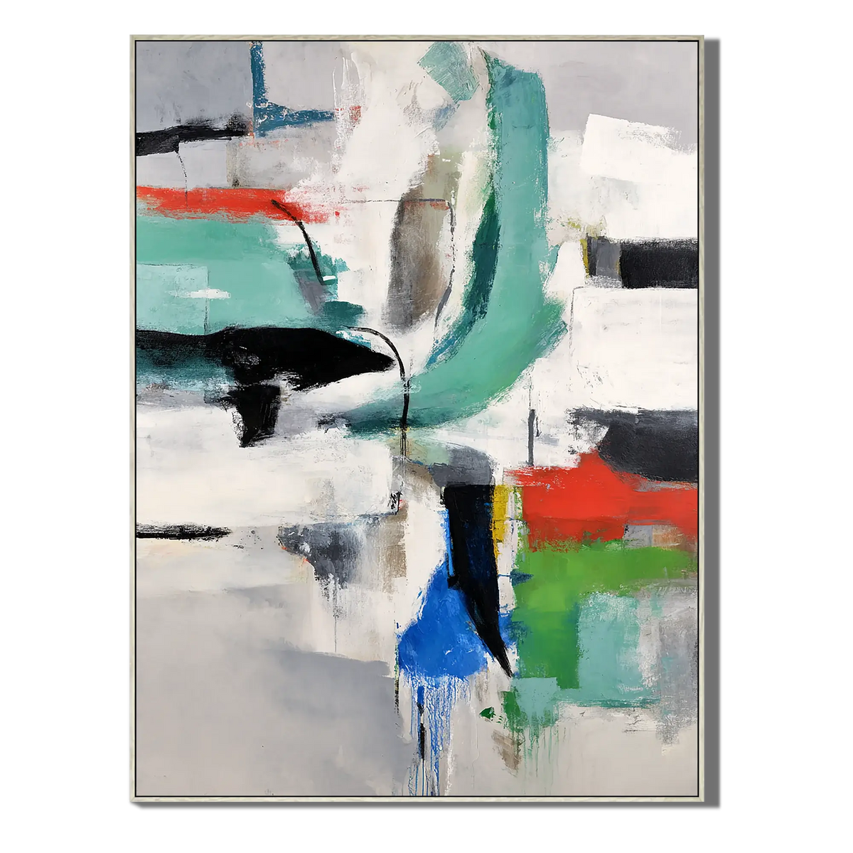 Aqua Red Sweep Abstract Wall Art