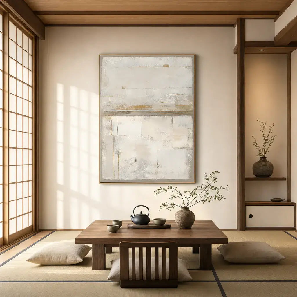 Pale Gold Horizon Wabi Sabi Painting