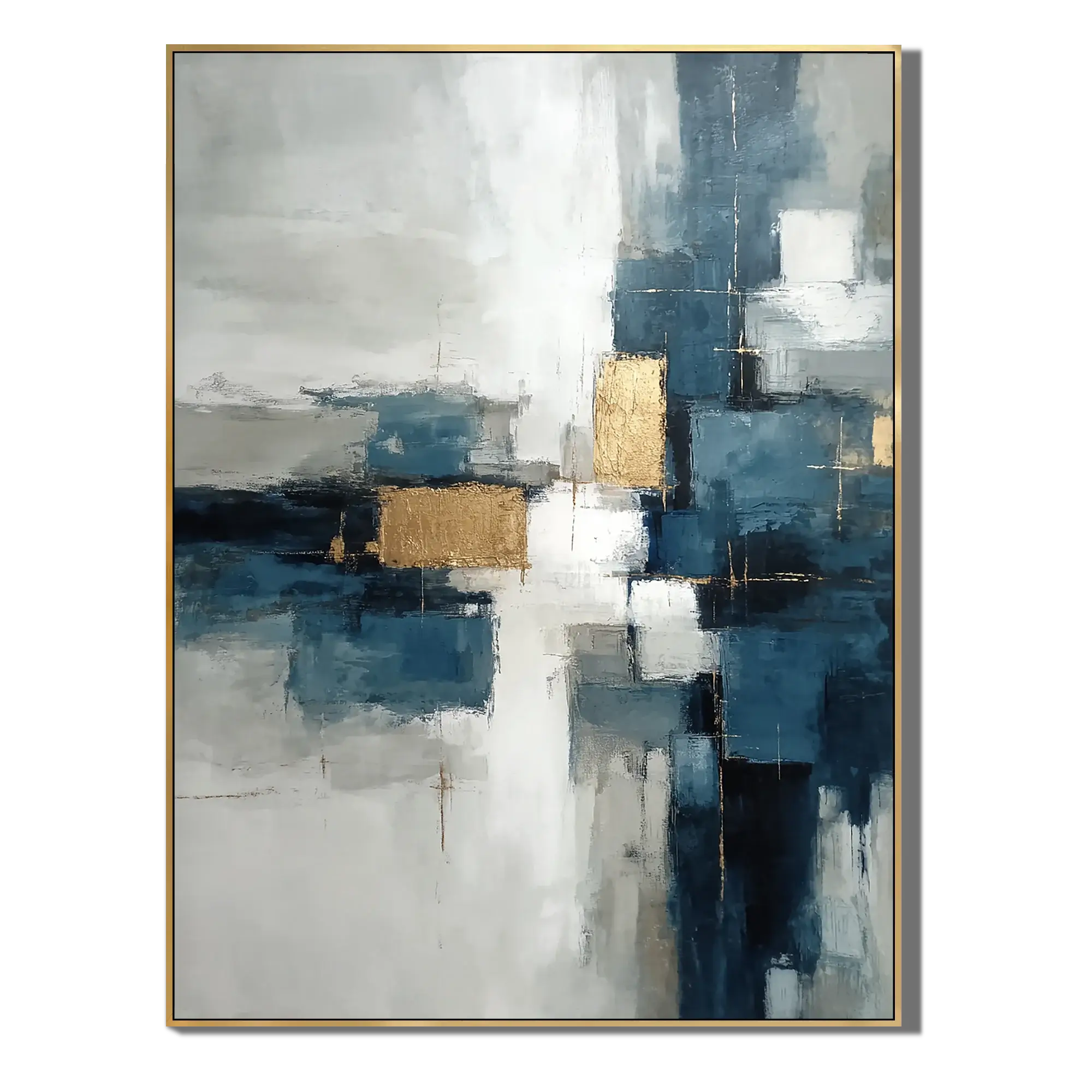 Indigo Gold Shards Abstract Wall Art