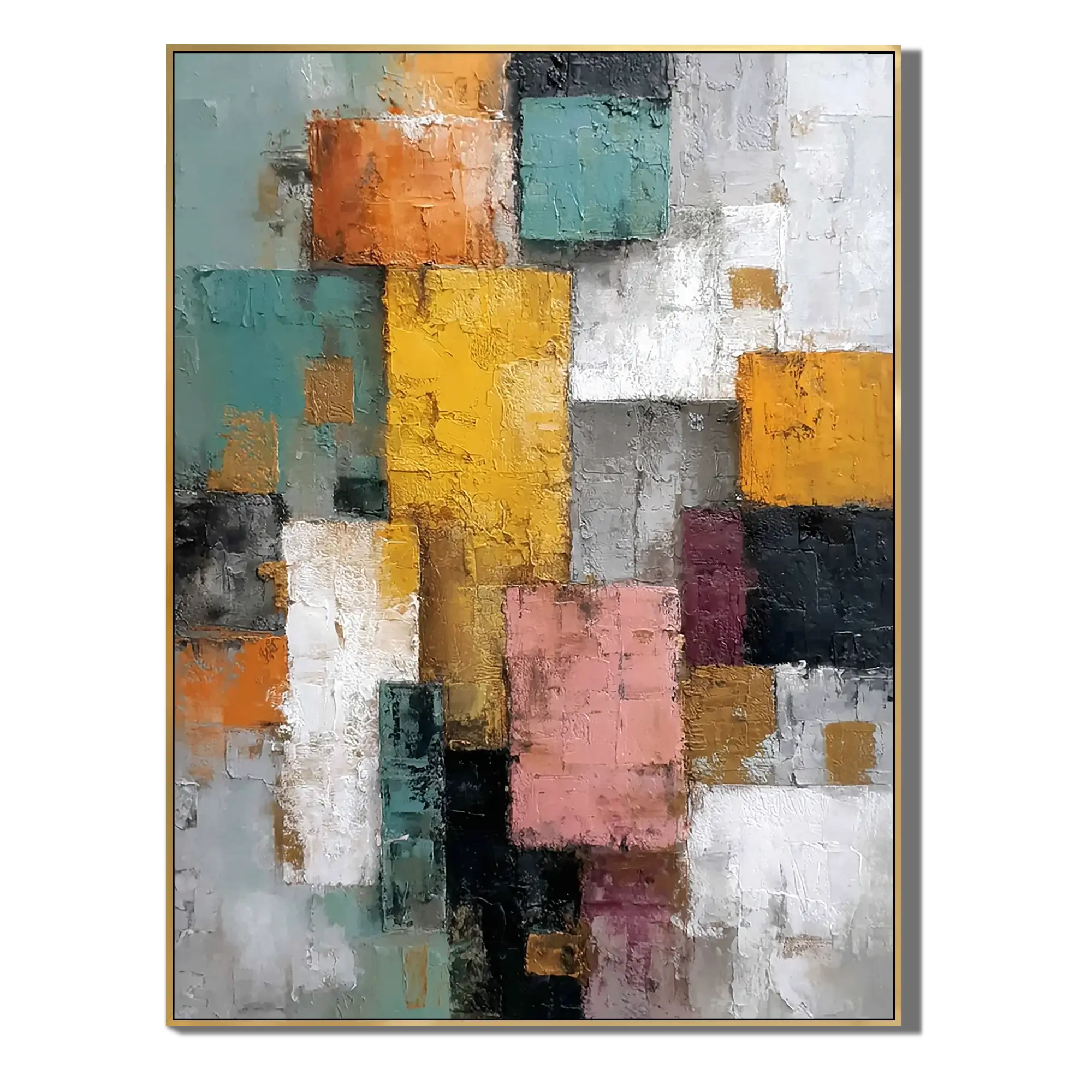 Colorful Textured Patchwork Geometry Art