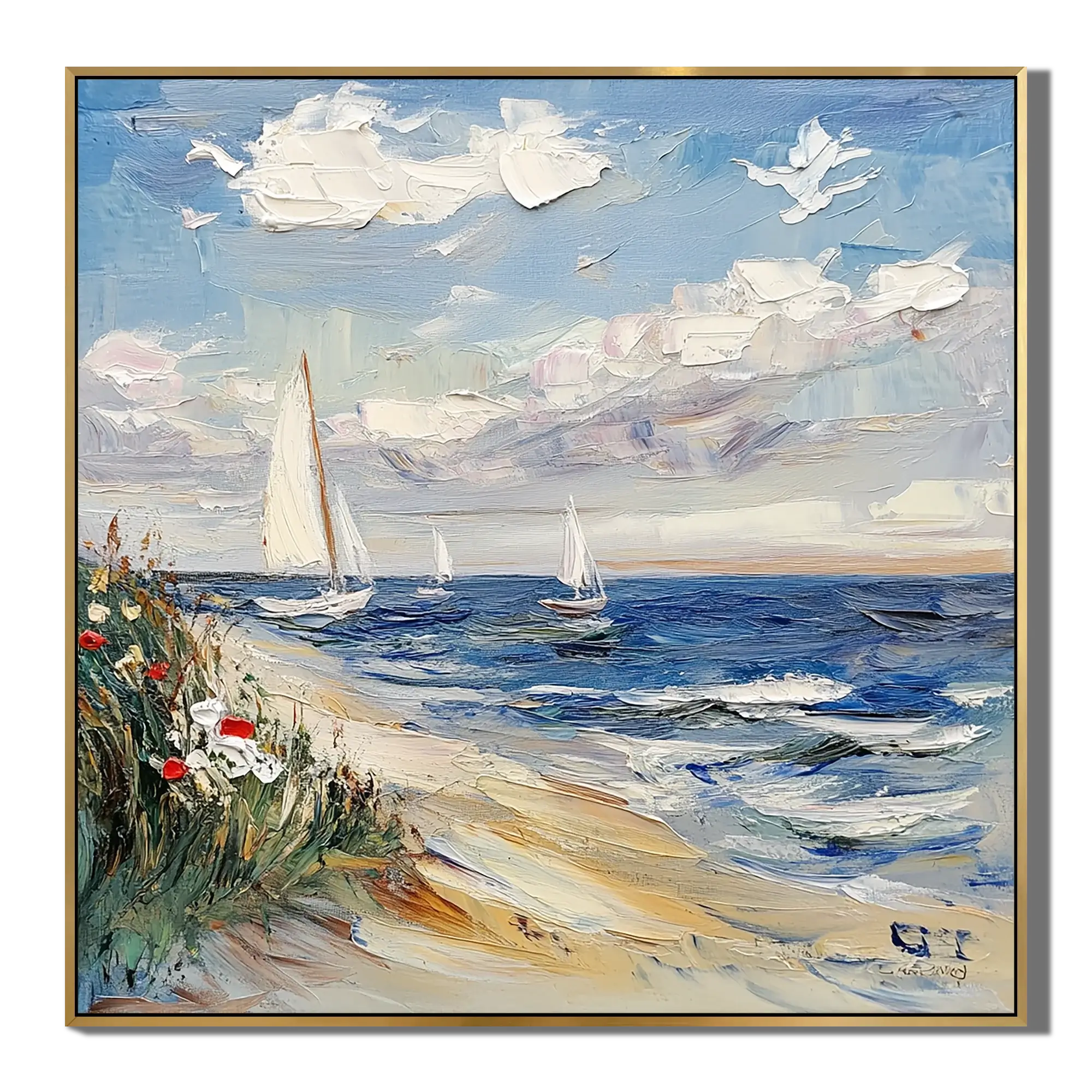 Impasto Sailboats Beach Coastscape Art