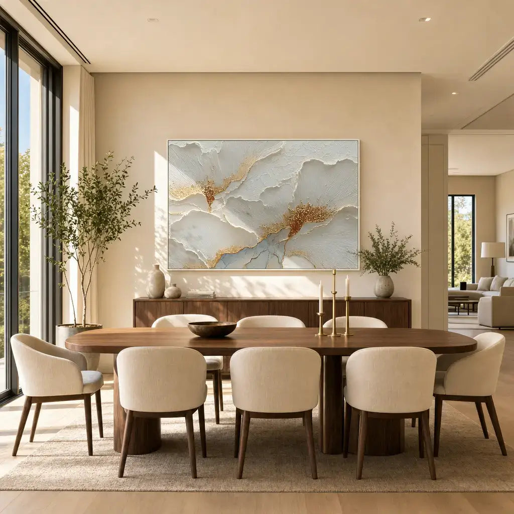 Gilded Ivory Petals Abstract Wall Art