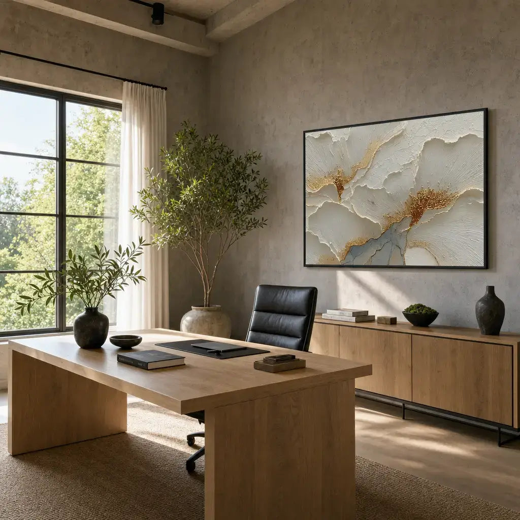 Gilded Ivory Petals Abstract Wall Art