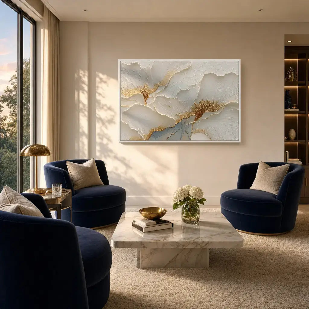 Gilded Ivory Petals Abstract Wall Art