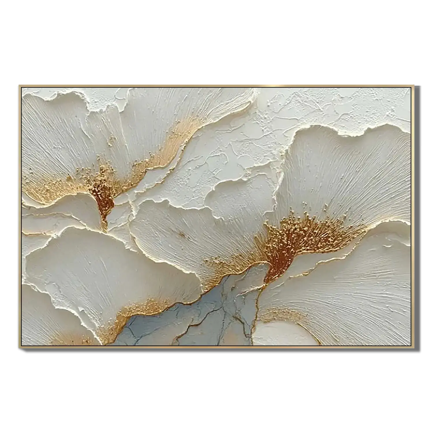 Gilded Ivory Petals Abstract Wall Art