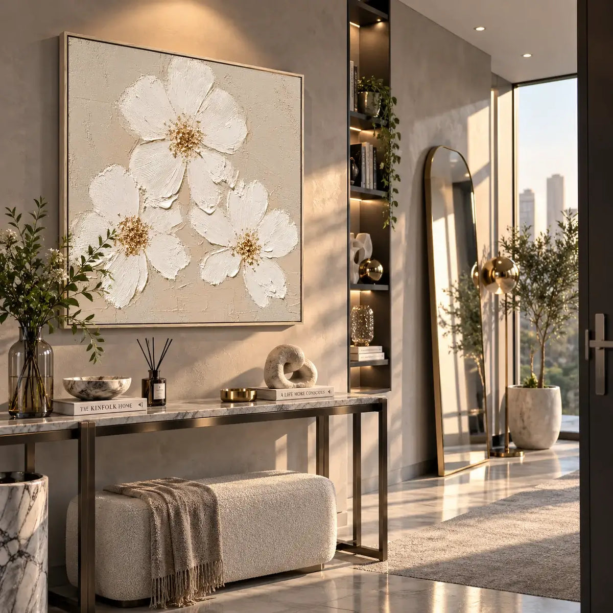 White Bloom Gold Floral Wall Art