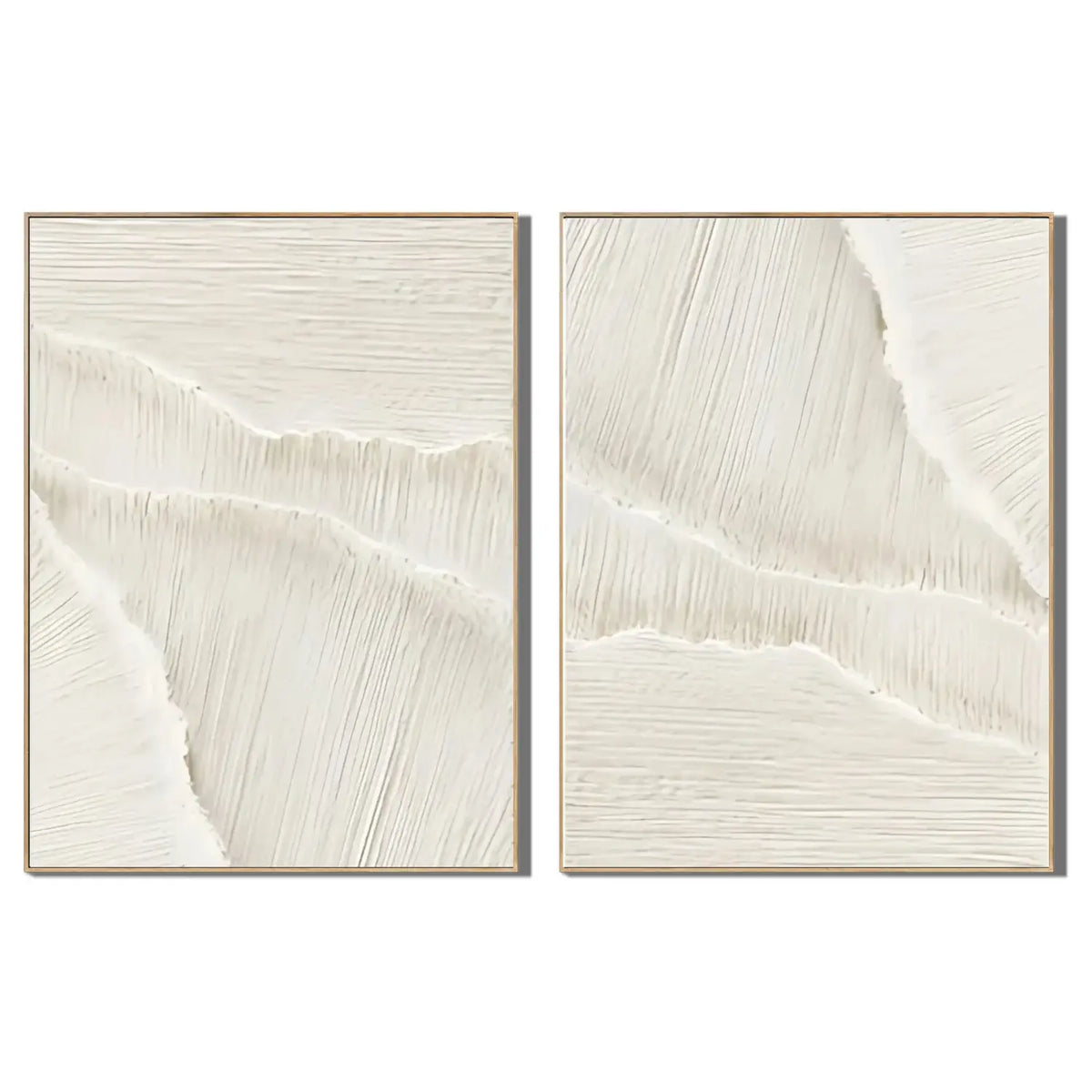 Minimalist White Abstract Linear Diptych