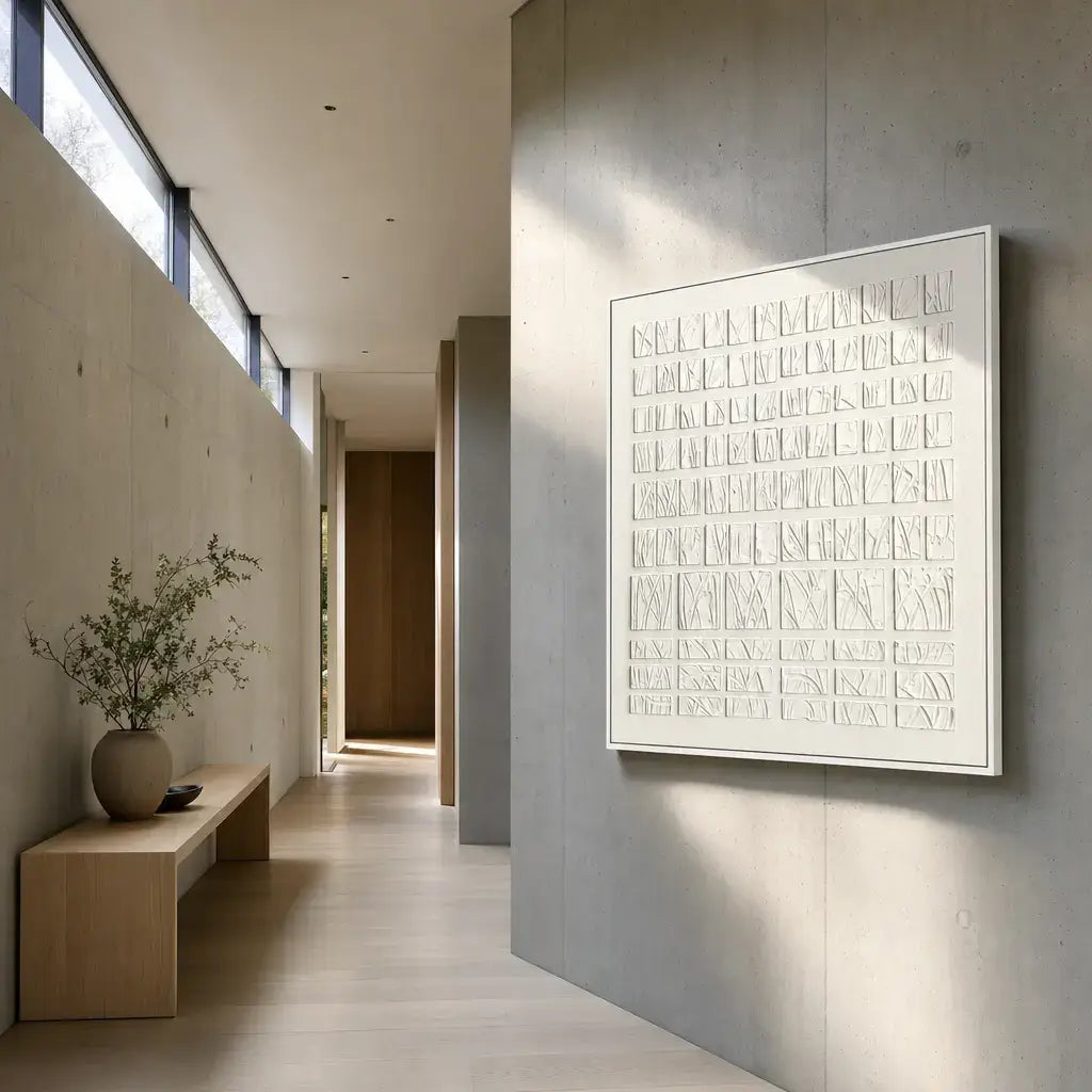 Alabaster Line Grid Wabi Sabi Painting