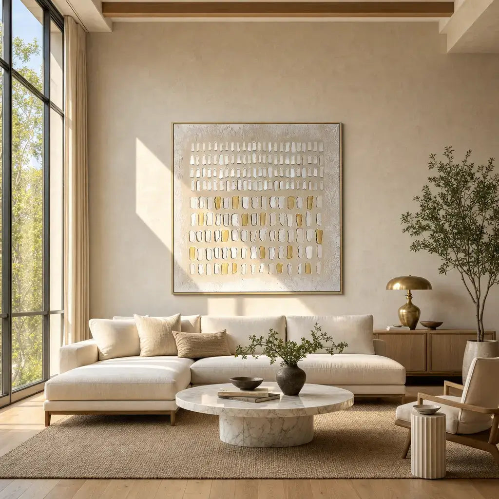 Lvory Gold Grid Wabi Sabi Wall Art