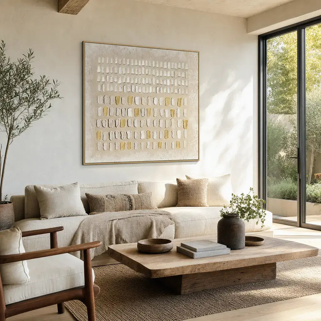 Lvory Gold Grid Wabi Sabi Wall Art