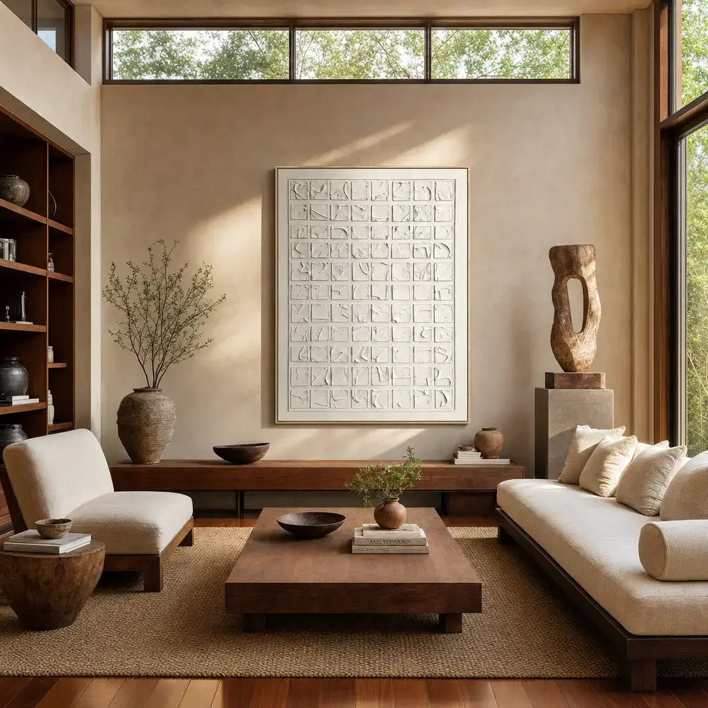White Raised Patches Wabi Sabi Art