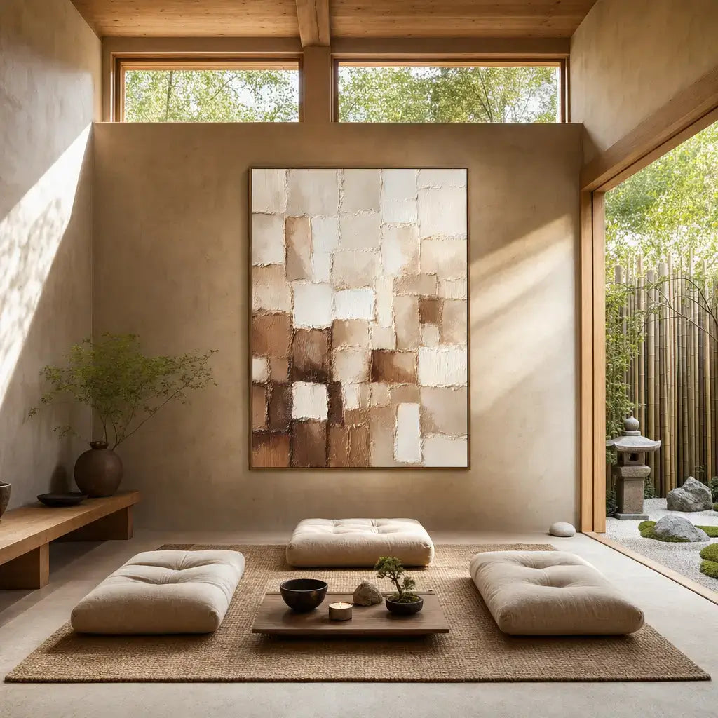 Sienna Grid Texture Wabi Sabi Art