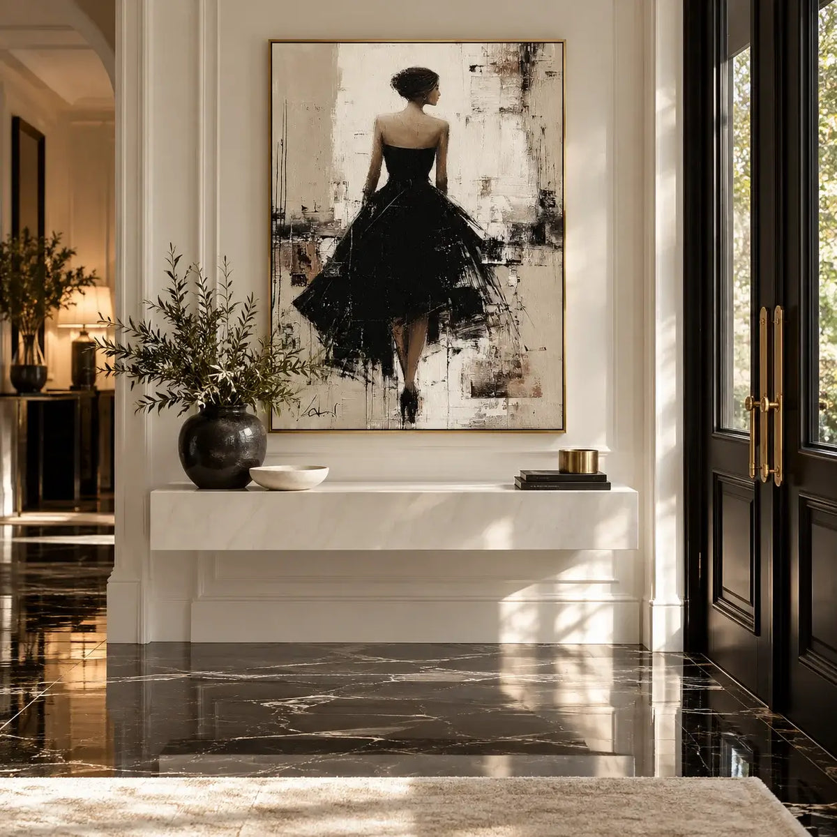 Elegant Woman in Black Gown